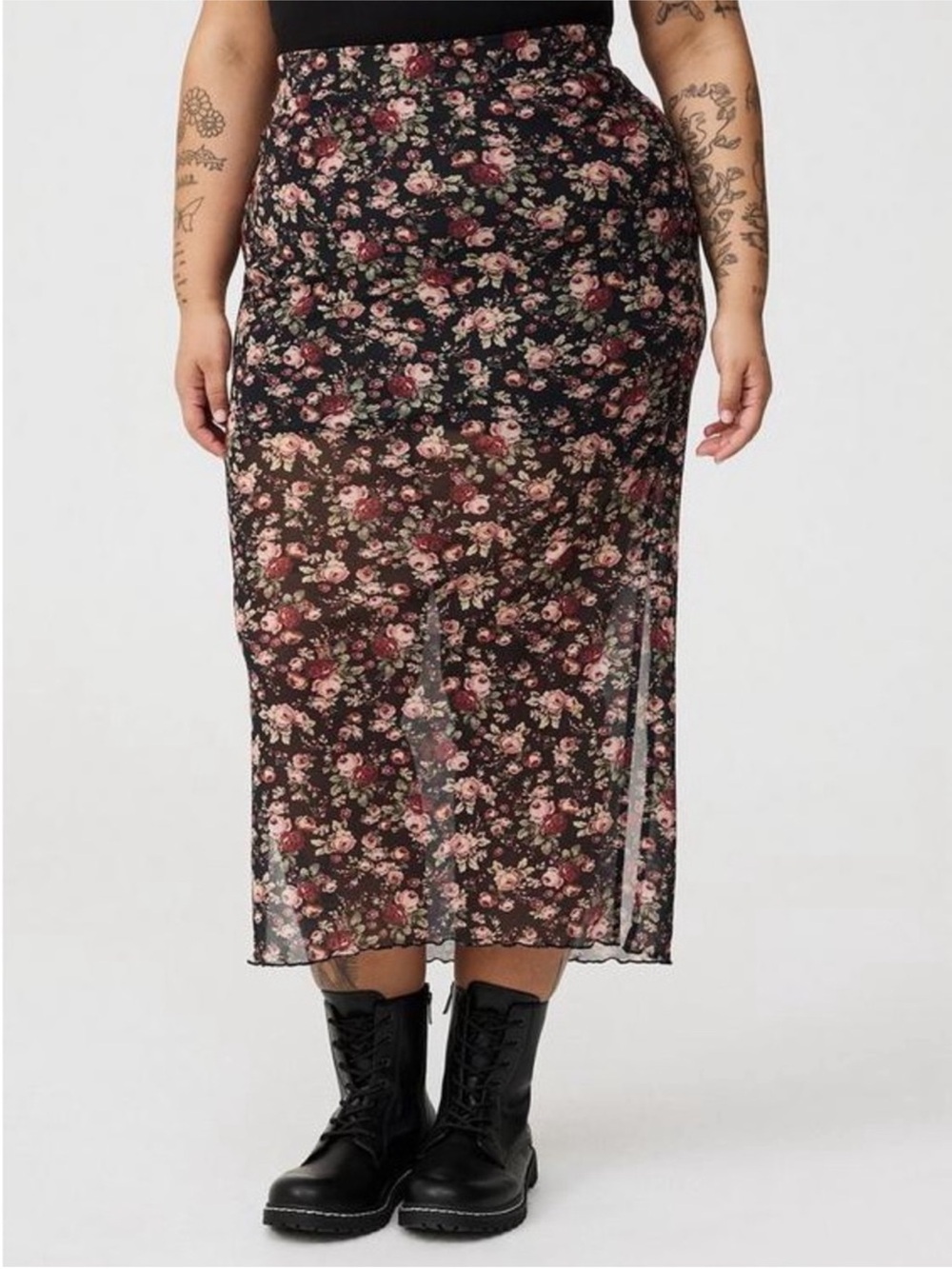 Torrid Black Floral Mesh Over Mini Maxi Skirt Sz 2X - Picture 3 of 12